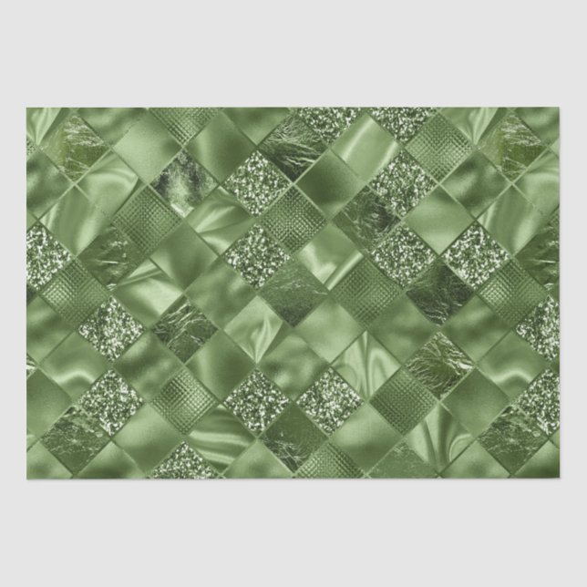 Papel De Seda Padrão de Treliça de Diamante Verde Elegante com B (Frente )