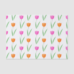 Papel De Seda Padrão de Tulpa de Cor de Água Rosa Quente e Laran