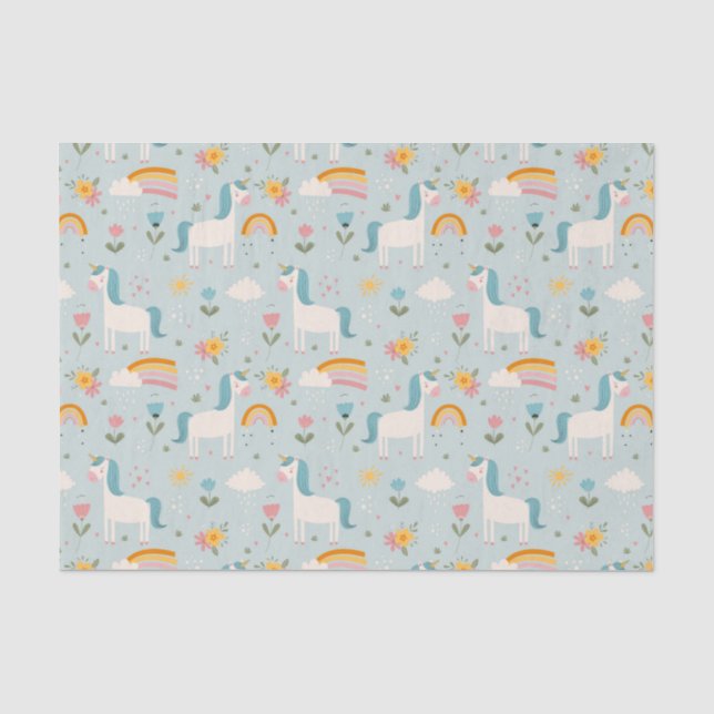 Papel De Seda Padrão de Unicórnio do Arco-Íris Cute pastel (Frente )