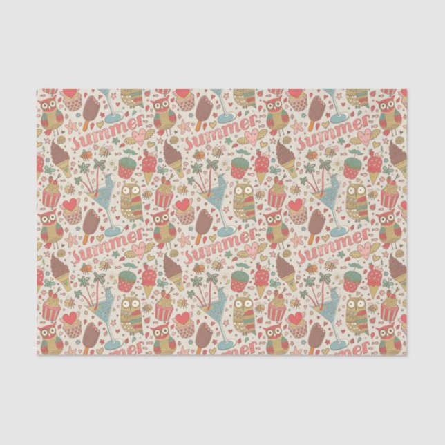 Papel De Seda Padrão de Verão com Sorvete (Frente )