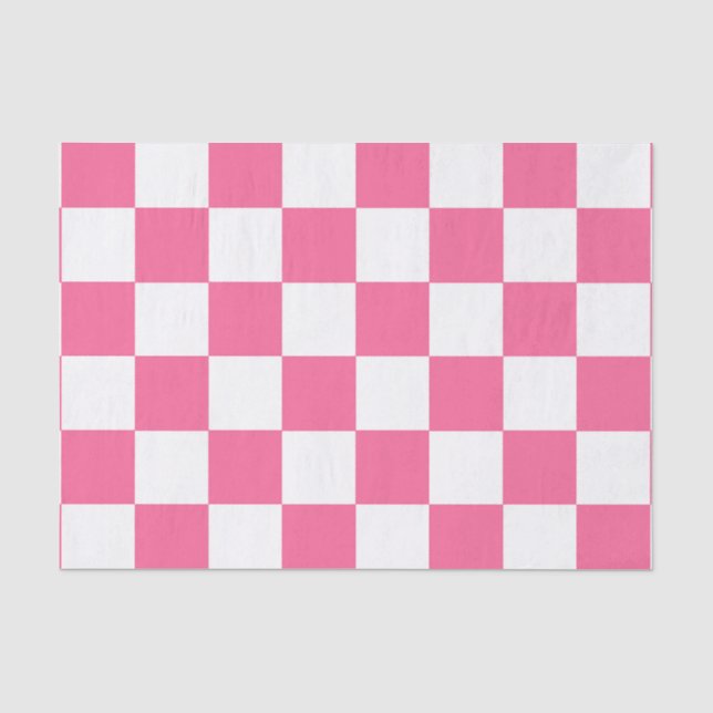Papel De Seda Padrão de Verificação Branco Cor-de-Rosa (Frente )
