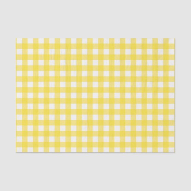 Papel De Seda Padrão de Verificação de Gingham Amarelo Sunny (Frente )