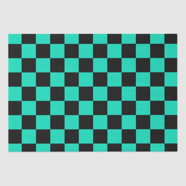 Papel De Seda Padrão de Verificação Preto Verde (Frente )