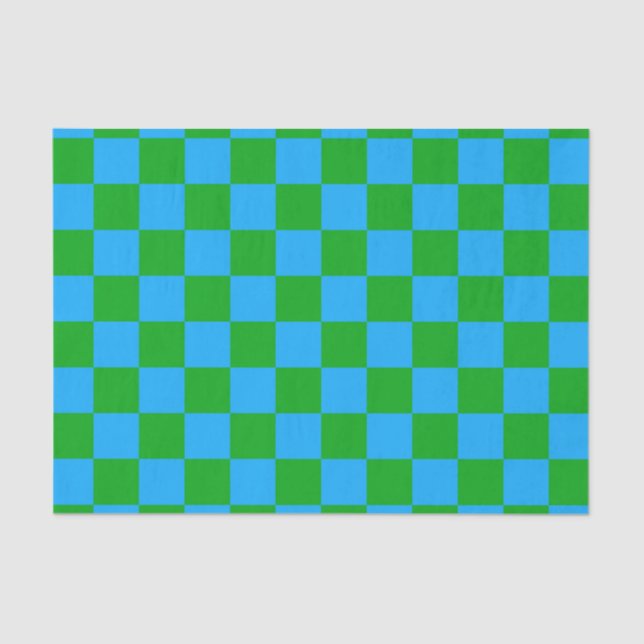 Papel De Seda Padrão de Verificação Verde Azul (Frente )