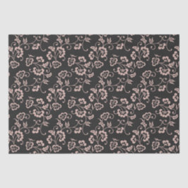 Papel De Seda Padrão de Videira Floral Rosa em Cinza Escuro