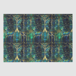 Papel De Seda Padrão de Vidro Colorido Árvore Celestial Verde Es