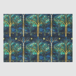Papel De Seda Padrão de Vidro Colorido Árvore Celestial Verde Es