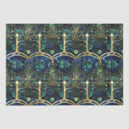 Papel De Seda Padrão de Vidro Colorido Árvore Celestial Verde Es