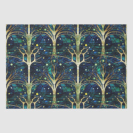 Papel De Seda Padrão de Vidro Colorido Árvore Celestial Verde Es