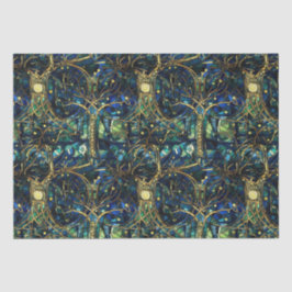 Papel De Seda Padrão de Vidro Colorido Árvore Celestial Verde Es