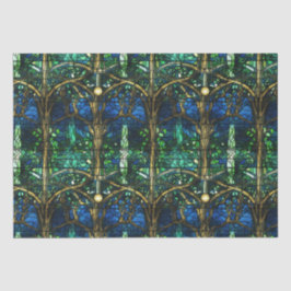 Papel De Seda Padrão de Vidro Colorido Árvore Celestial Verde Es