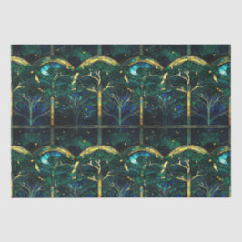 Papel De Seda Padrão de Vidro Colorido Árvore Celestial Verde Es