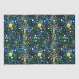 Papel De Seda Padrão de Vidro Colorido Árvore Celestial Verde Es