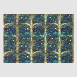 Papel De Seda Padrão de Vidro Colorido Árvore Celestial Verde Es
