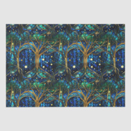Papel De Seda Padrão de Vidro Colorido Árvore Celestial Verde Es