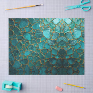 Papel De Seda Padrão de vidro do mar em aquarela mosaico dourado