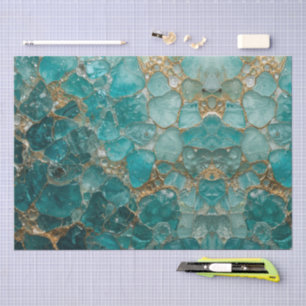 Papel De Seda Padrão de vidro do mar em mosaico dourado aqua tea
