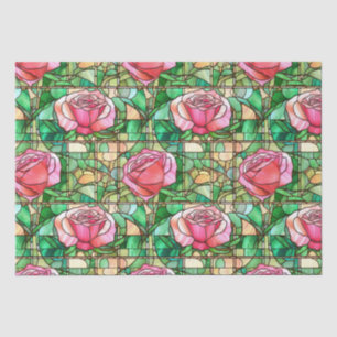Papel De Seda Padrão de Vidro Pintado Falso de Rosa Rosa Elegant