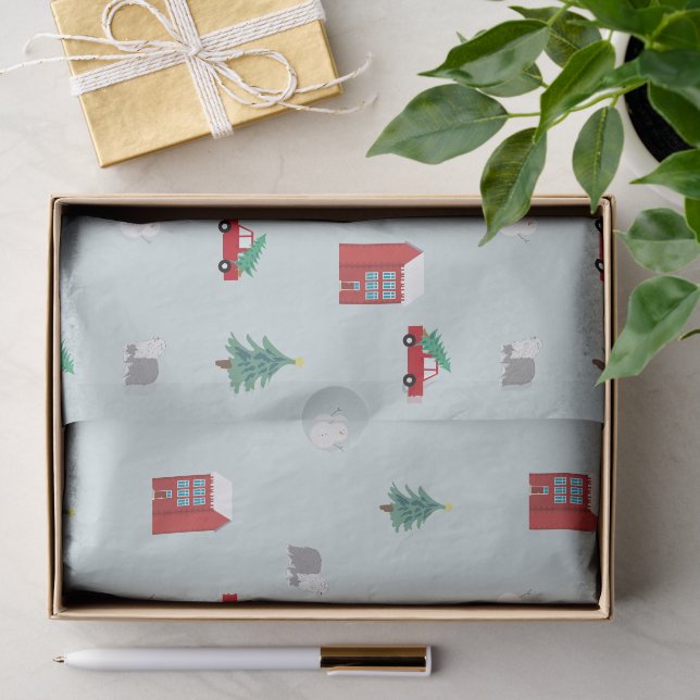 Papel De Seda Padrão de Vila de Natal Fofo (Presente)
