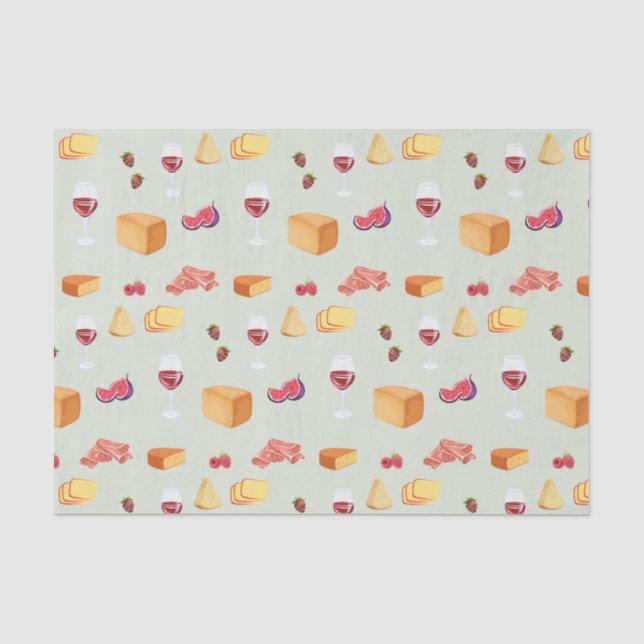 Papel De Seda Padrão de Vinho e Queijo (Frente )