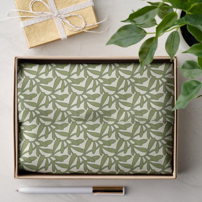 Papel De Seda Padrão de visco de Natal, verde e creme  (Presente)