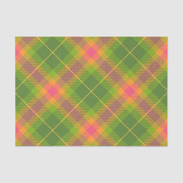 PAPEL DE SEDA PADRÃO DE XADREZ AMARELO DE TINTA VERDE (Frente )