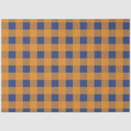 Papel De Seda Padrão de Xadrez Azul Laranja de outono