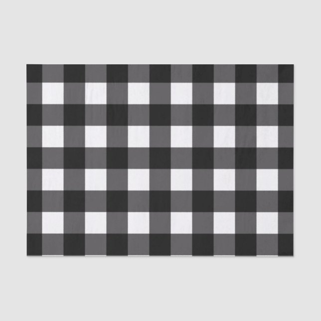 Papel De Seda Padrão de Xadrez Búfalo Preto e Branco Impresso (Frente )