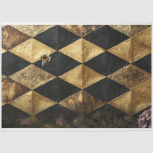 Papel De Seda Padrão de Xadrez de Diamante Preto e Dourado