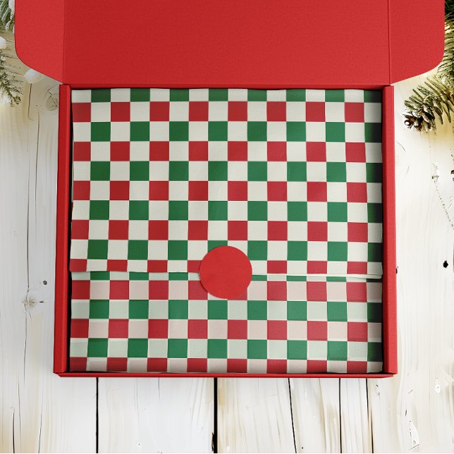 Papel De Seda Padrão de Xadrez de Feriado Retro Vermelho e Verde (Criador carregado)