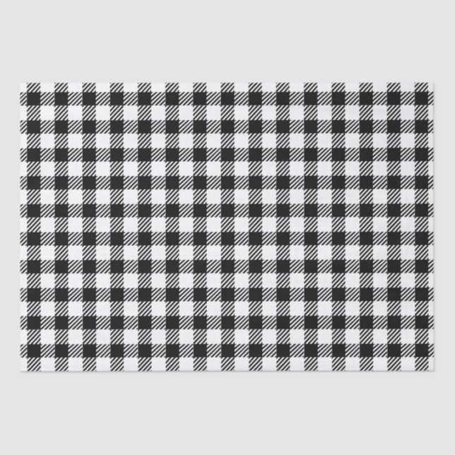 Papel De Seda Padrão de Xadrez de Gingham preto-e-branco festivo (Frente )
