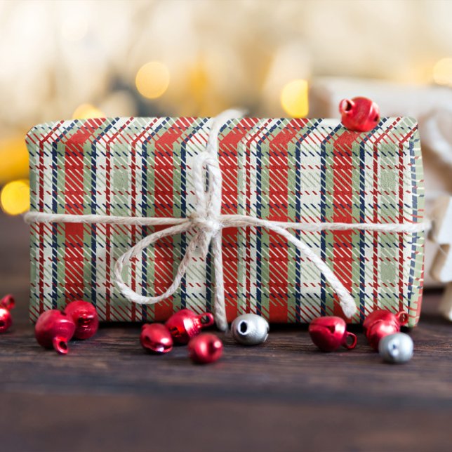 Papel De Seda Padrão de Xadrez Verde Vermelha Cinza de Natal (Classic holiday red and green plaid tissue paper.)