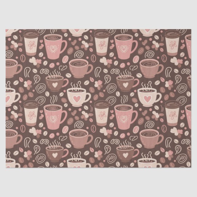 Papel De Seda Padrão de Xícara de Café Aconchegante (2) (Frente )