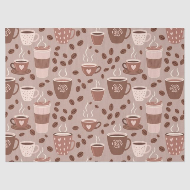 Papel De Seda Padrão de Xícara de Café Aconchegante (4) (Frente )