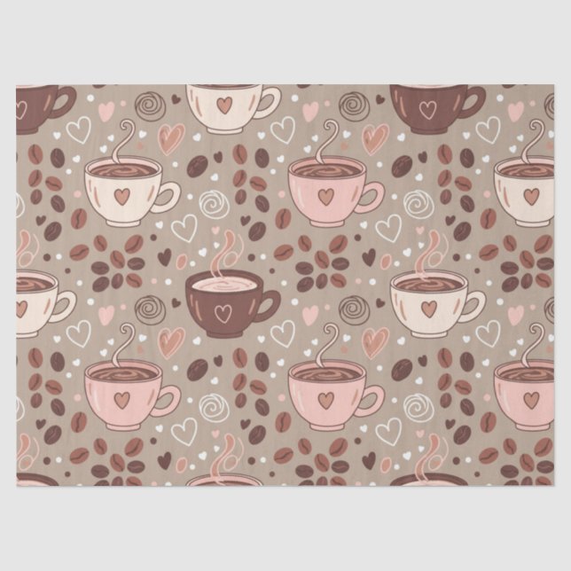 Papel De Seda Padrão de Xícara de Café Aconchegante (8) (Frente )