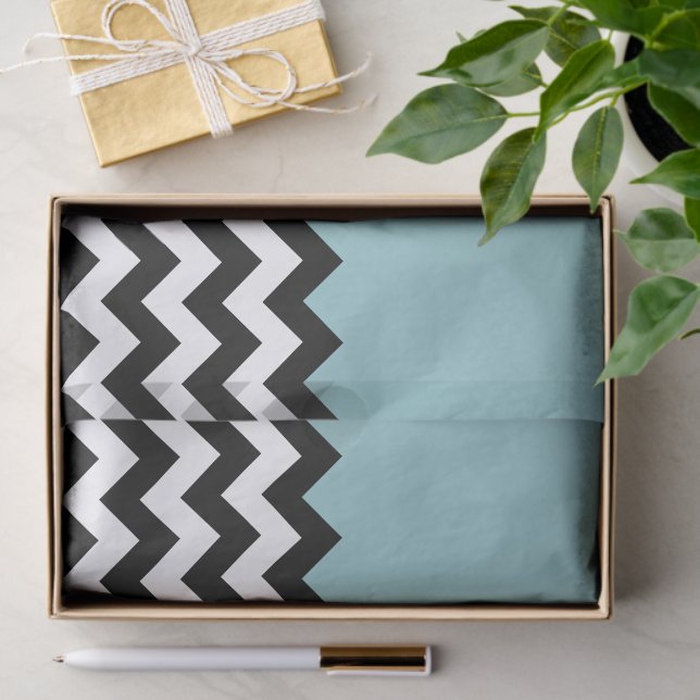 Papel De Seda Padrão de ziguezague preto e branco, Chevron, azul (Presente)