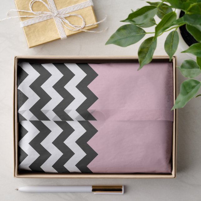 Papel De Seda Padrão de ziguezague preto e branco, Chevron, rosa (Presente)