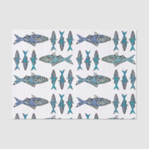 Papel De Seda Padrão decorativo do ornamentado azul-peixe moder