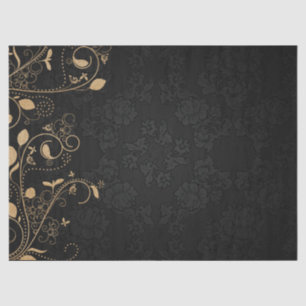 Papel De Seda Padrão Decorativo Preto e Dourado