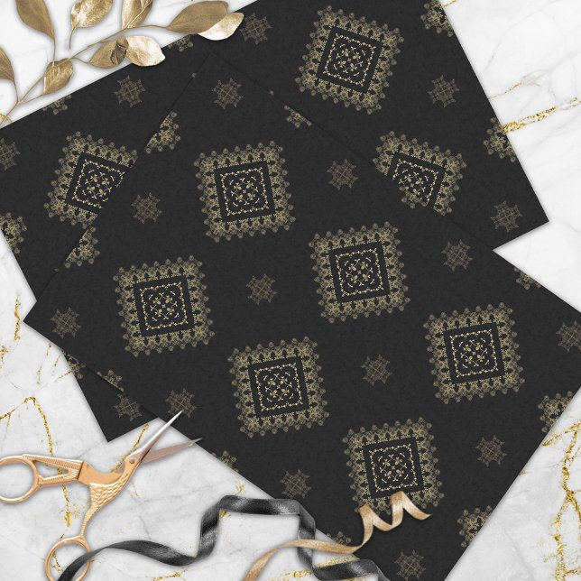 Papel De Seda Padrão Decorativo Preto e Faux Dourado (Criador carregado)