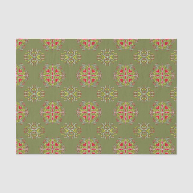 Papel De Seda Padrão decorativo verde-oliva (Frente )