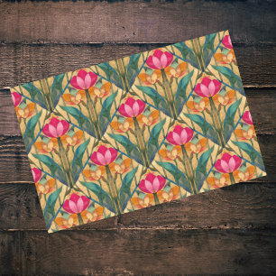 Papel De Seda Padrão Diagonal da Tulpa Laranja Cor-de-Rosa Vinta