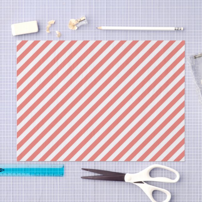 Papel De Seda Padrão diagonal de listras rosa e branco (Arte )