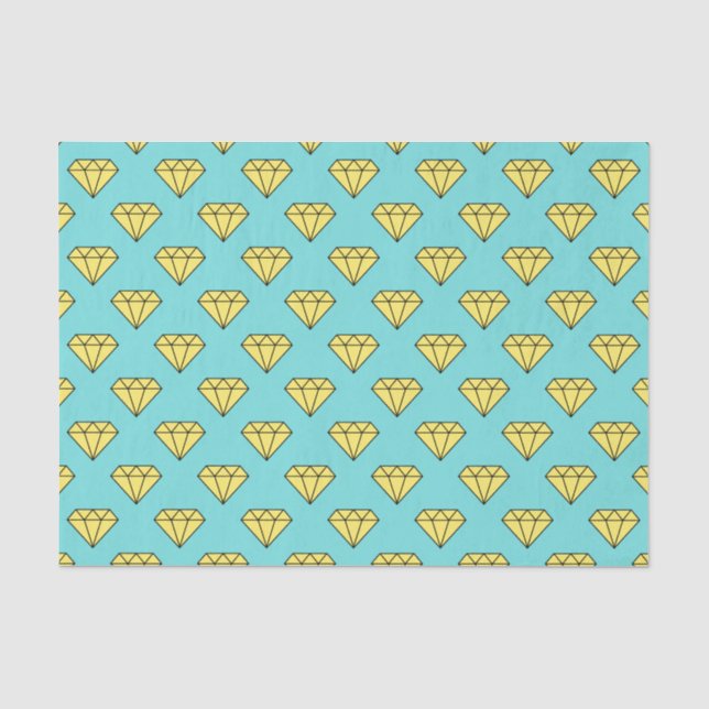 Papel De Seda Padrão Diamond - Amarelo e Turquesa (Frente )