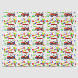 Papel De Seda Padrão do aniversário de 3 anos Red Golf Cart Boy