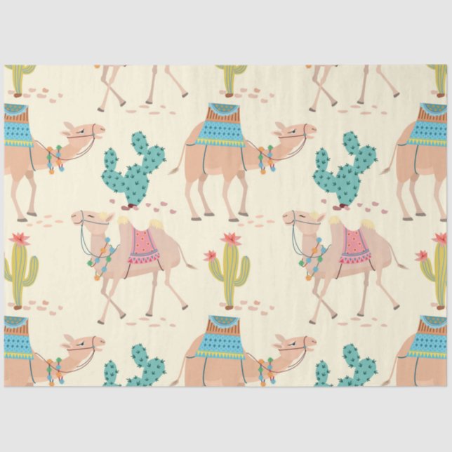 Papel De Seda padrão do camelo, padrão do cacto, impressão do de (Frente )