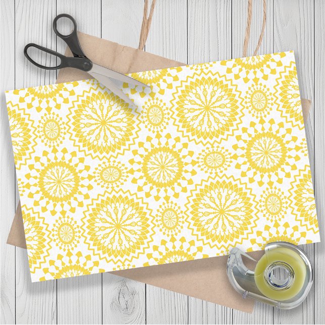 Papel De Seda Padrão do Círculo Branco Amarelo Russo (Rustic. yellow and white circle pattern gift wrapping or decoupage tissue paper)