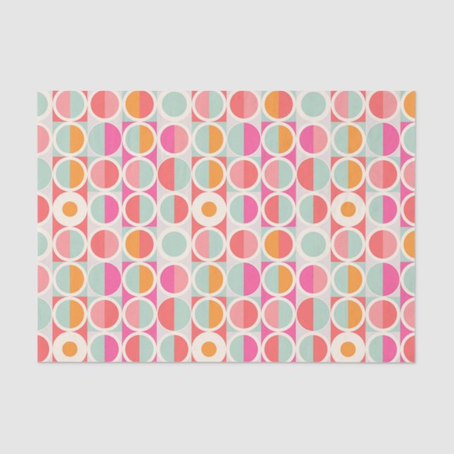 Papel De Seda Padrão do Círculo Retroativo Rosa Quente (Frente )