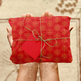 Papel De Seda Padrão do Floco de Neve do ouro em Vermelho