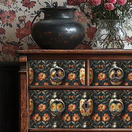 Papel De Seda Padrão Do Fusível Floral Amarelo E Preto Vintage